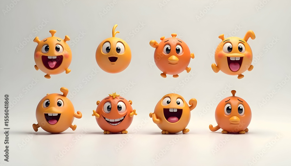 Naklejka premium Orange cartoon emoticons in various poses.
