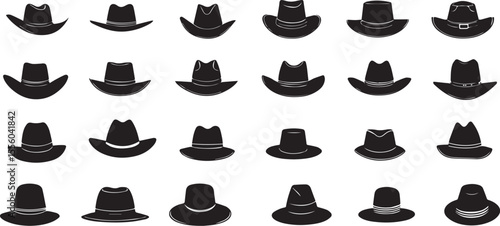 Set of silhouettes hats vector illustration.