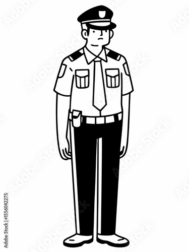Police Officer Illustration Black and White Line Art