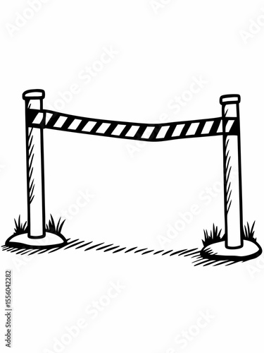 Hand-Drawn Illustration of a Striped Barrier Tape Across Two Posts