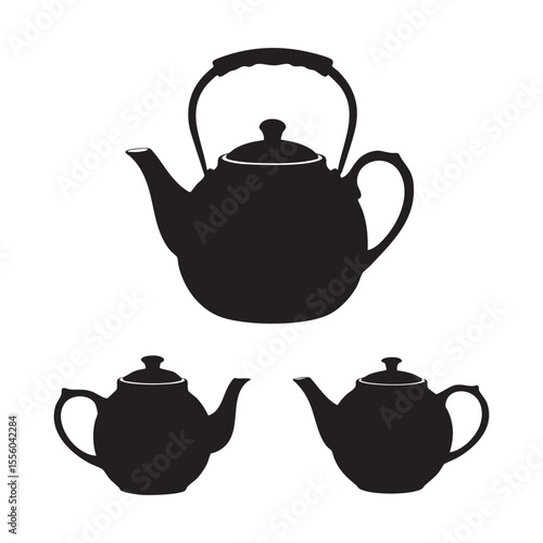 Silhouette set of teapot on white background