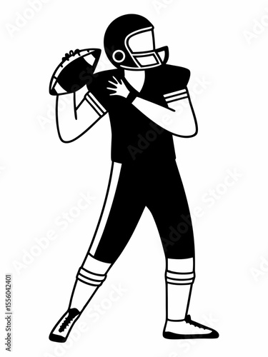 American Football Quarterback Ready to Throw  Action Pose Illustration