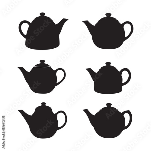 Silhouette set of teapot on white background