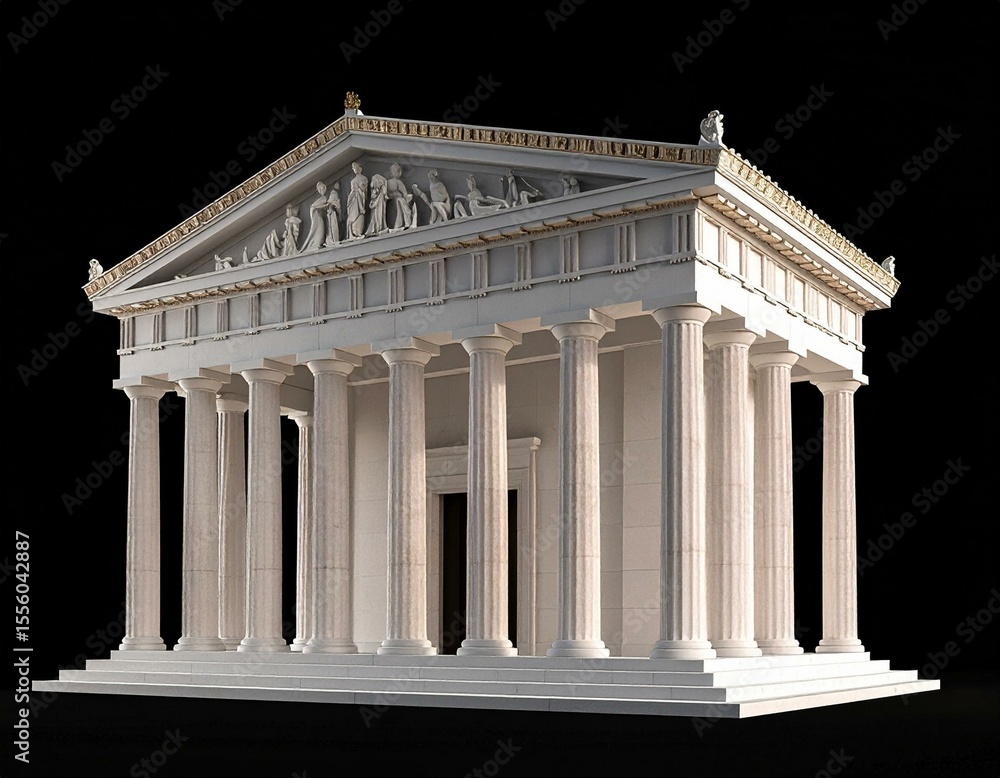 Obraz premium Ancient Greek Temple Model Detailed Architectural Render of a Classical Structure with Columns and Frieze