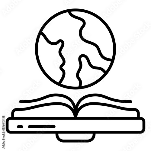 Globe with book, line design icon of global learning