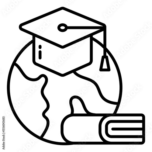Globe with book, line design icon of global learning
