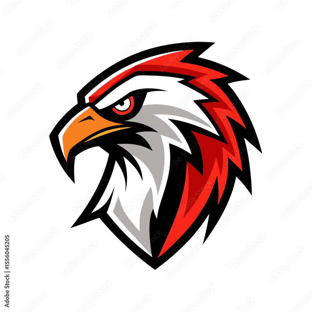 Obraz premium Aggressive eagle head mascot logo design with red and white feathers