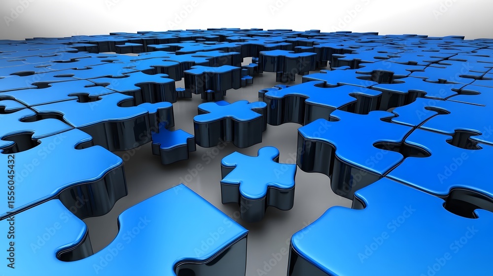Fototapeta premium Abstract Blue 3D Puzzle Pieces Scattered Background