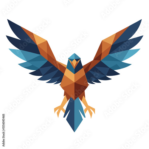 Geometric eagle with open wings in blue and orange low poly style