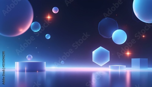 Minimalist tech background with geometric shapes and subtle glowing accents, cool blue and cyan color palette .