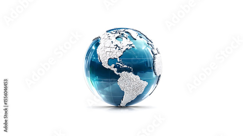 Shiny blue globe showing the Americas on white background