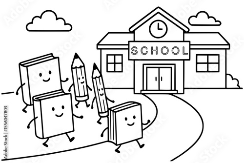 Back to School Vector with Happy Books and Pencils
