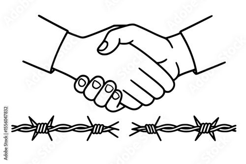 Handshake Over Barbed Wire Vector Illustration