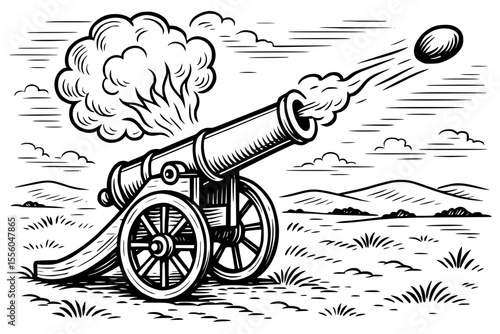 Cannon Firing Vintage Vector Illustration