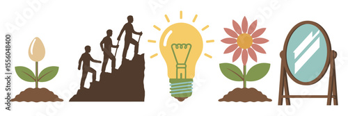 Vector illustration of a plant, tree, or tree with flowers, symbolizing a bright idea, innovation, and creative energy