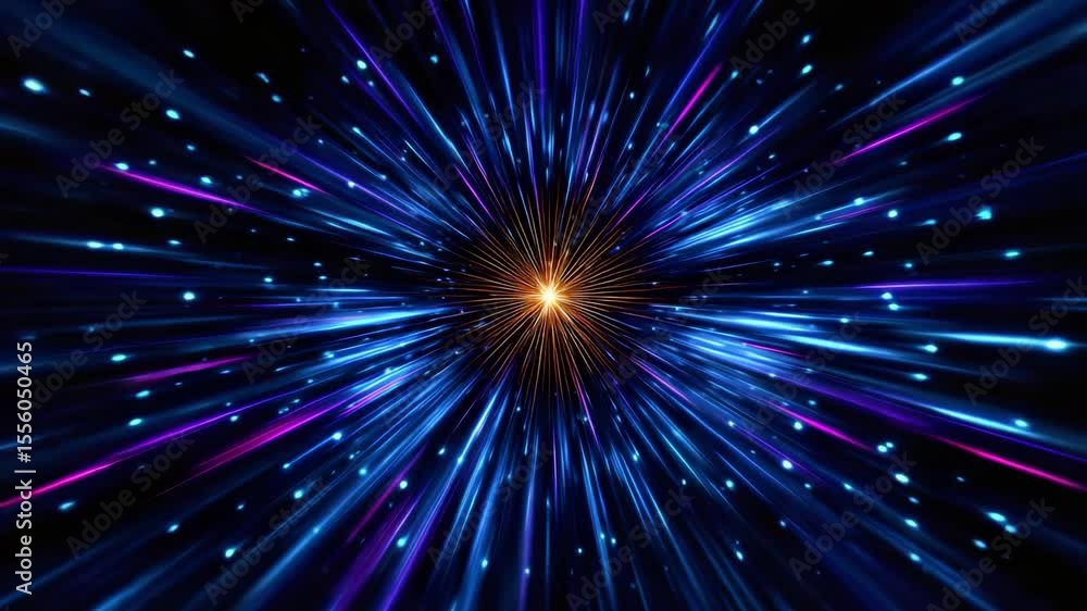 Light burst with blue and purple streaks radiating from bright orange center creating dynamic Light burst with blue and purple streaks radiating from bright orange center creating dynamic