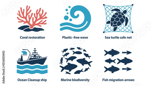 A versatile collection of abstract vector logos, icons, and symbols featuring sea waves, nature, and business elements