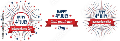 Three happy fourth of july independence day designs with stars and red white and blue colors