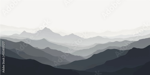 Soft Silhouetted Hills in Grey and Black Tones with Calm Morning Mist


