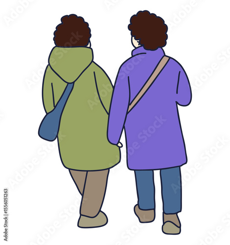 친구와 다정하게 걷고 있는 사람들 일러스트