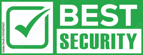 Bold green checkmark and white "HIGH SECURITY" text in a bright green square. Clean, modern graphic symbolizing safety, approval, and confidence. Flat design, strong contrast.