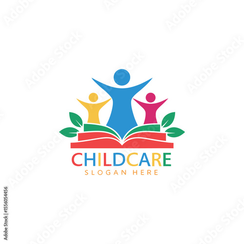 Childcare vector logo featuring institution of caring and protecting children with warmth and playful nature