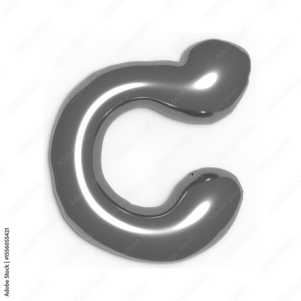 Naklejka premium Metallic 3D Letter C – Silver Chrome Style
