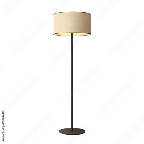 Standing floor lamp with modern design, isolated on transparent background.