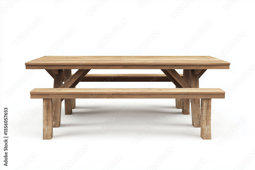 Old wooden furniture isolated on white, featuring a vintage chair and table Old wooden furniture isolated on white, featuring a vintage chair and table