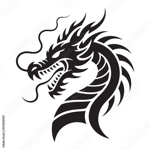 Wallpaper Mural Black tribal dragon tattoo design with fierce dragon head, intricate details, and dynamic lines—ideal for body art and fantasy themes Torontodigital.ca