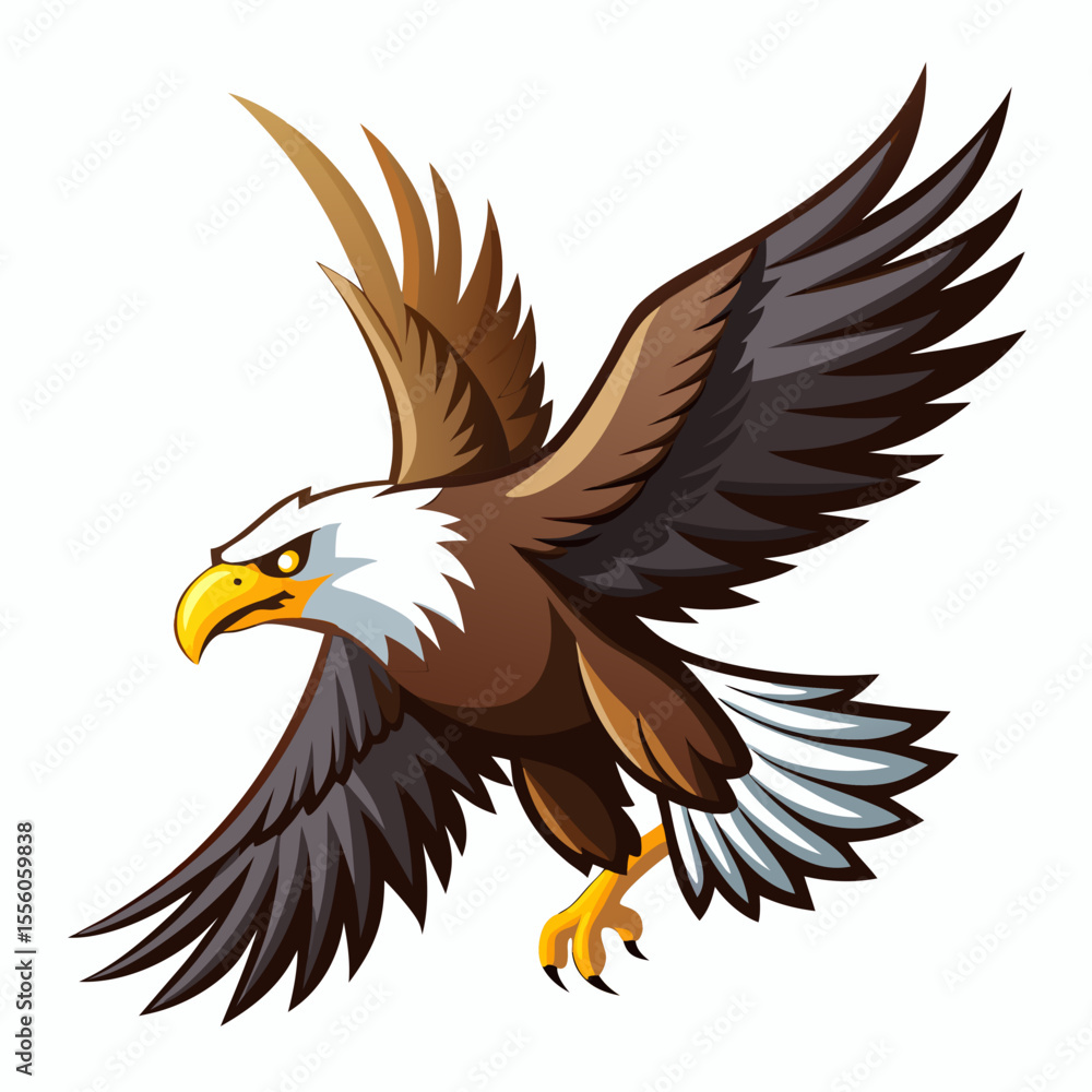 Obraz premium funny eagle cartoon vector illustration, animal, isolated on white background