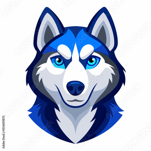 funny husky cartoon vector illustration, animal, isolated on white background