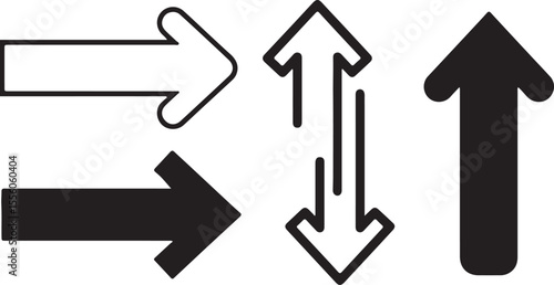 Horizontal dual sided long straight arrow signs. Black, red, stock pointer, direction, position symbol and double arrow icon isolated on white background. Vector graphic illustration 