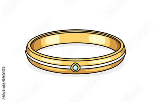 Elegant Gold Ring with a Small Turquoise Gemstone Illustration for Jewelry Design