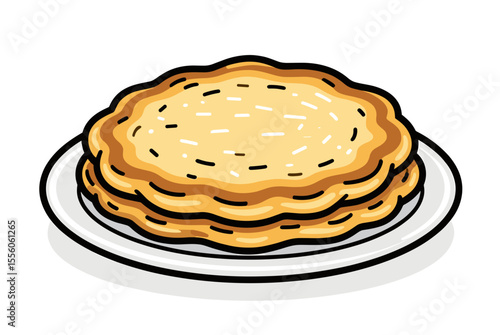 Stack of Delicious Pancakes on a Plate with Syrup Drizzle, Cartoon Style Illustration