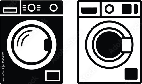 Washing Machine Icons Black and White Vector Illustration