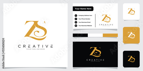 Initial ZS or SZ Logo Design Vector With Business Card Design