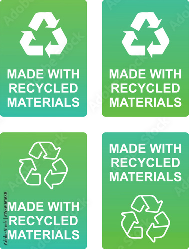 Made with recycled materials labels icons stickers boards. Made with Recycled Materials Label Set – Eco-Friendly Vector Badges for Sustainable Product Packaging