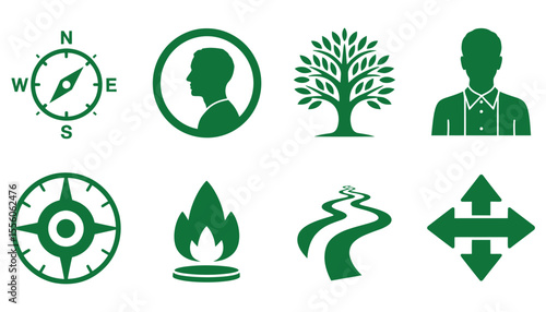 Green eco-friendly icon set: nature, leaf, tree, and plant symbols for environmental design