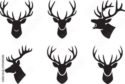 Majestic Deer Head Silhouettes Elegant Antler Designs for Logos and Illustrations