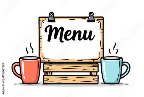 Illustrated Menu Board with Coffee Mugs, a charming design for cafe or restaurant promotion