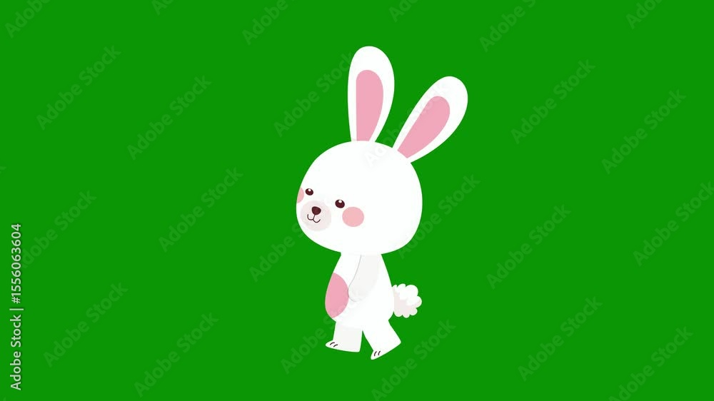A white rabbit running on green background and green screen animated chromakey background emotion expression creative illustration style composition scene elements design backgrounds A white rabbit running on green background and green screen animated chromakey background emotion expression creative illustration style composition scene elements design backgrounds