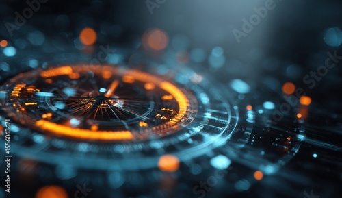 Wallpaper Mural Futuristic HUD Interface: Glowing Orange and Blue Digital Clock Torontodigital.ca