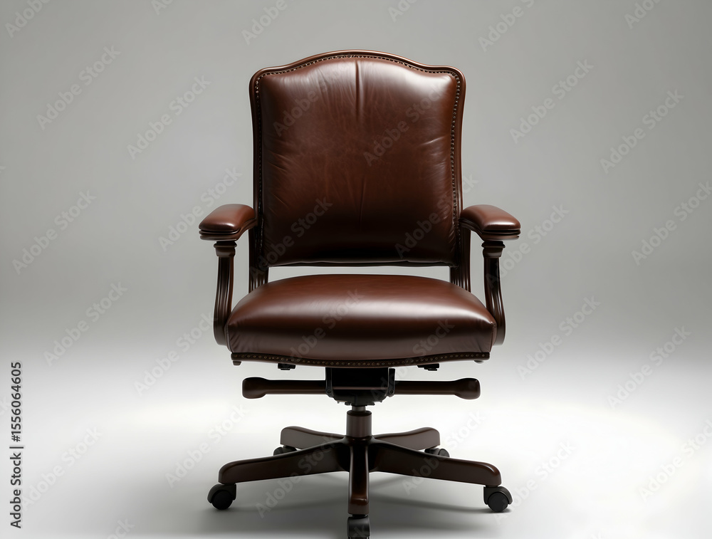 Fototapeta premium Luxurious Brown Leather Office Chair, Perfect for a Professional Workspace