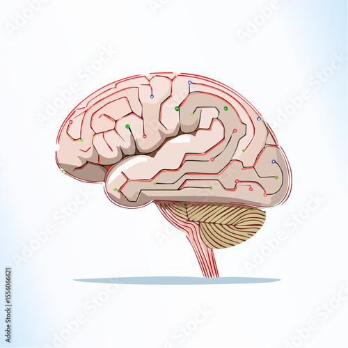 Human Brain Anatomy Detailed Illustration of Cerebral Cortex and Pathways