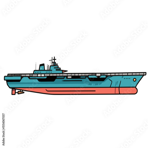 Aircraft carrier vector editable classic naval battleship profile, suitable for historical navy archives, old war documentaries, and maritime model kits.