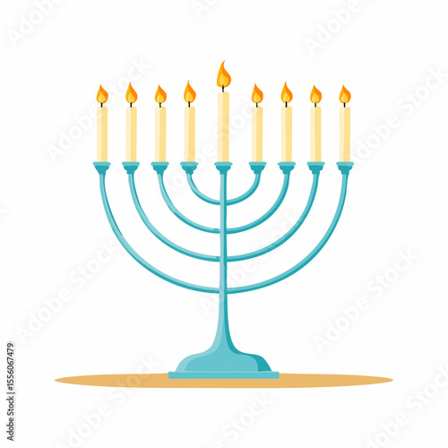 Flat cartoon of a menorah with candles
