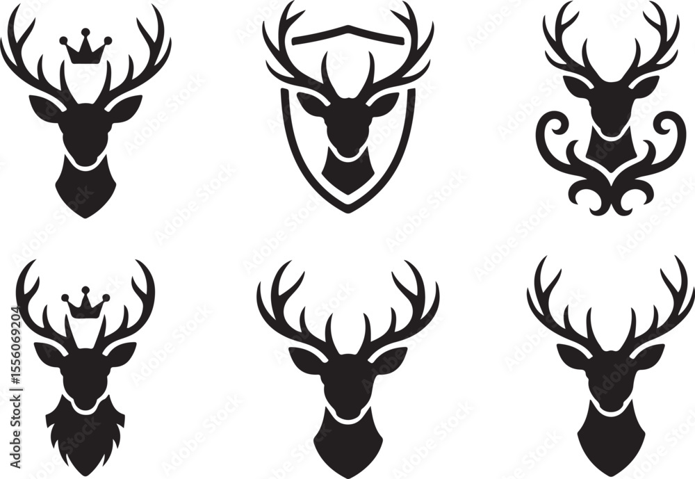 Obraz premium Elegant Stag Head Logo Collection Royal, Majestic Deer Icons for Design