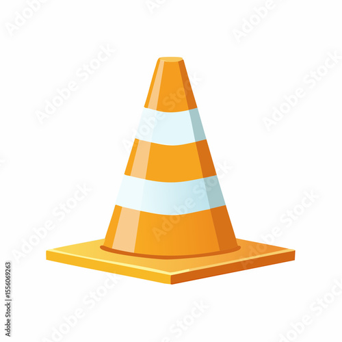 Orange and White Striped Traffic Cone Illustration