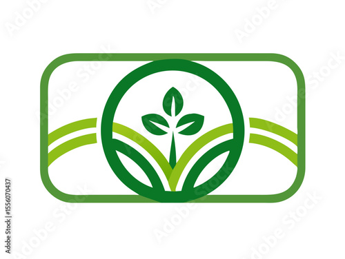 Eco-Friendly Logo Design Featuring Growth and Nature , This clean, modern logo design features stylized leaves and plants growing from a stylized field, within a circle. 
